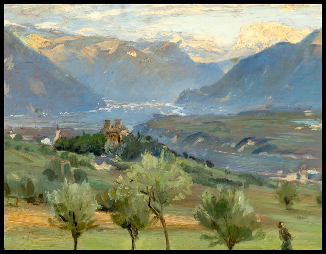 Udsigt mod Bozen og Schlern. Schloss Valentin