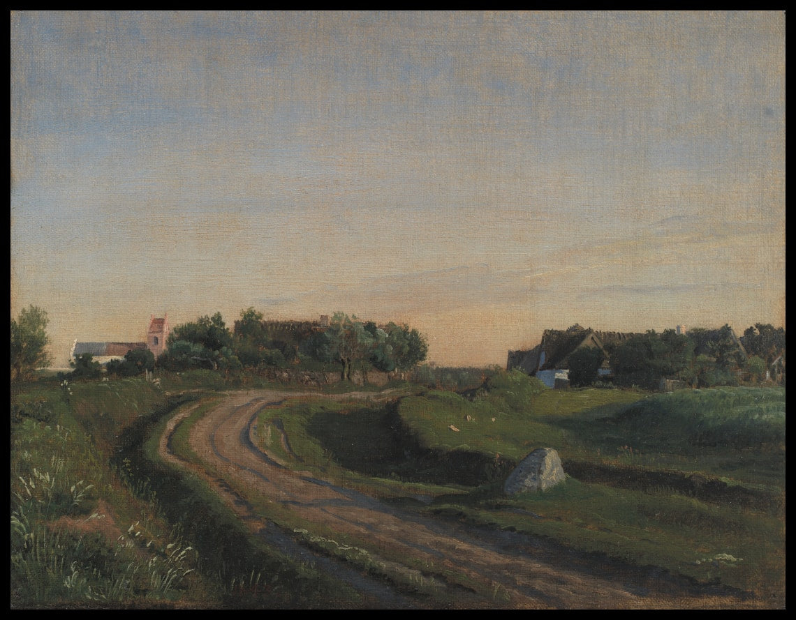 Vejby avec l'église vue du nord. Lumière du soir. Zélande