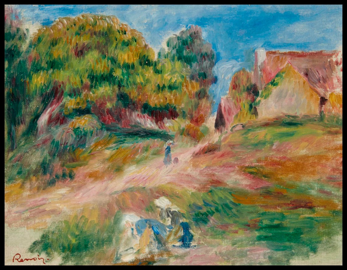 Arbres, maison, route et paysage