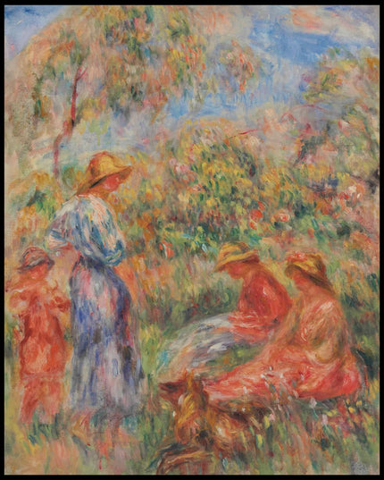 Deux femmes assises et une debout, un enfant