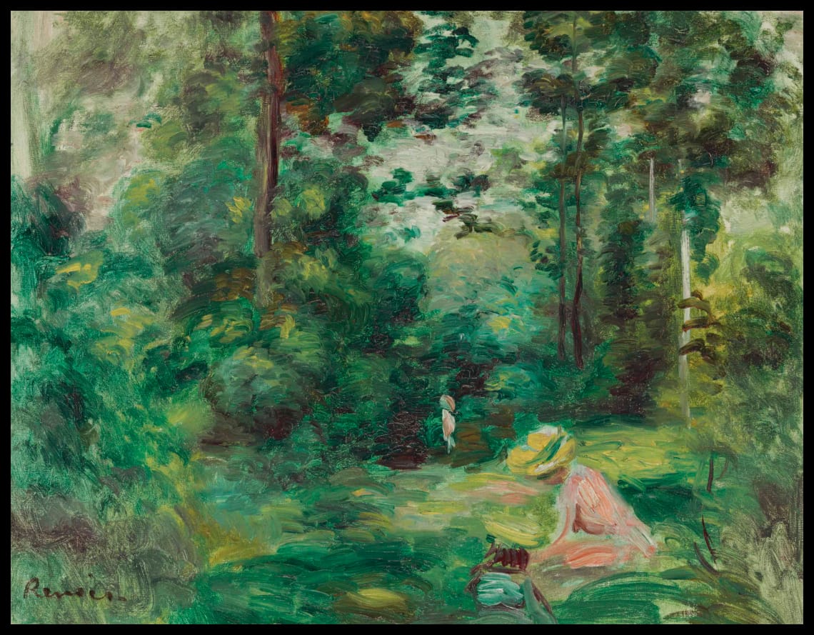 Femme lisant dans une clairière