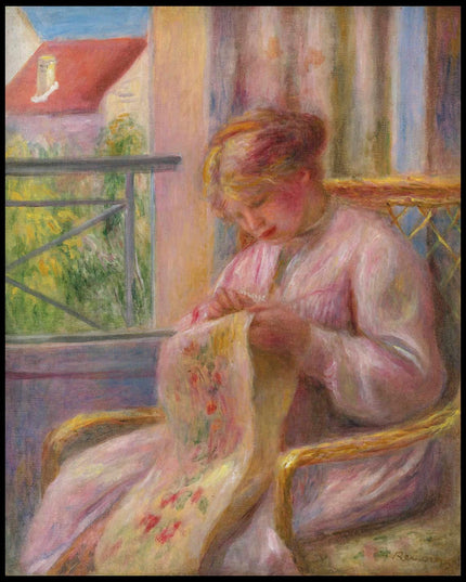 Jeune femme brodant à la fenêtre