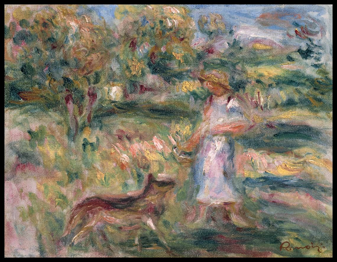 Paysage avec femme en bleu et Zaza à Cagnes