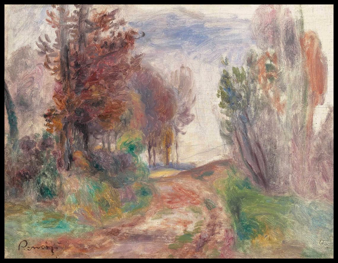 Paysage, chemin à la sortie d'un bois
