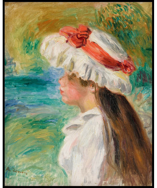 Tête de jeune fille coiffée d'un chapeau de jardin