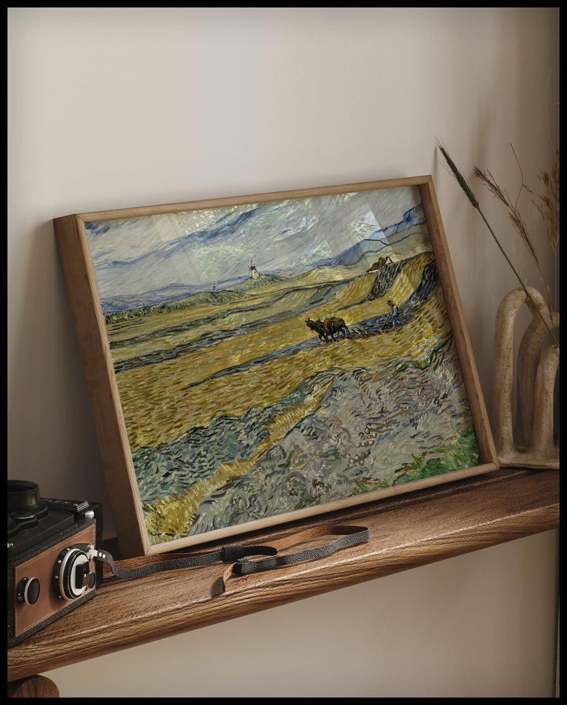 Fenced field with plow