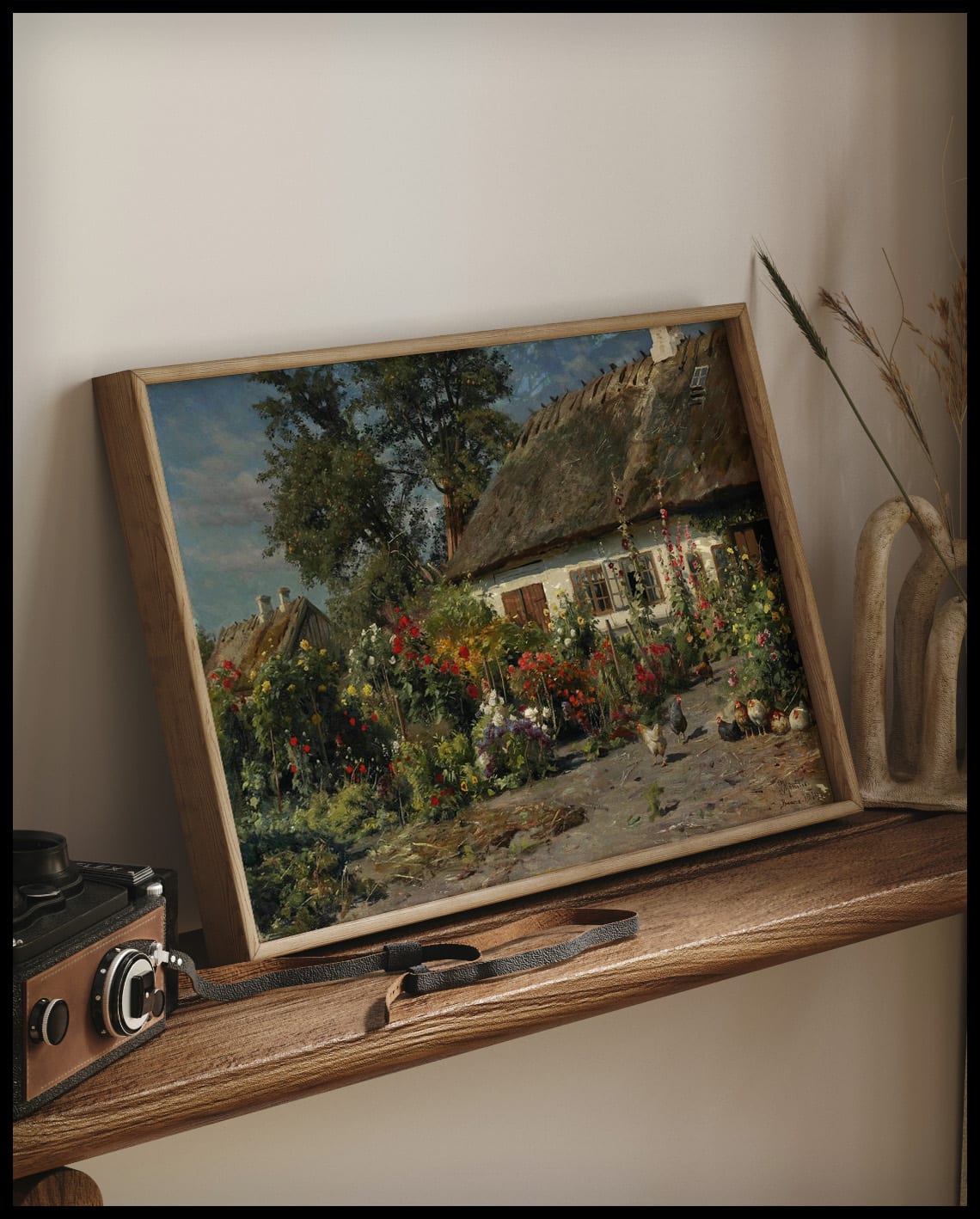 Un jardin de campagne avec des poules