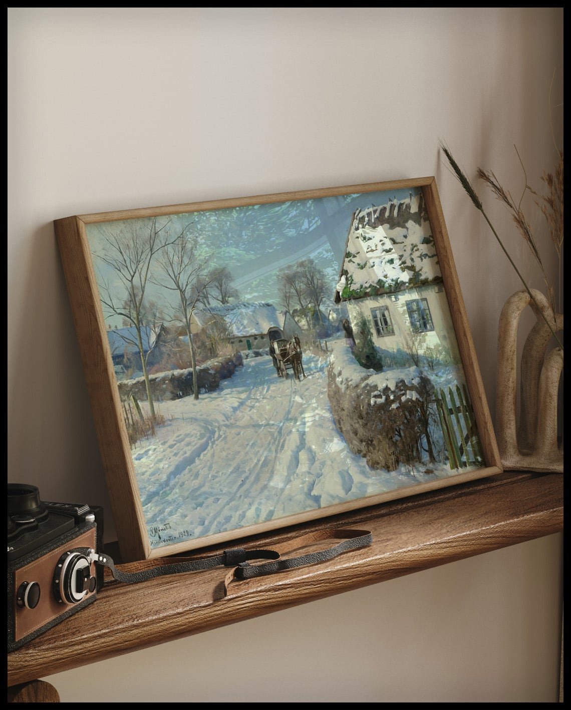 A snow-covered village