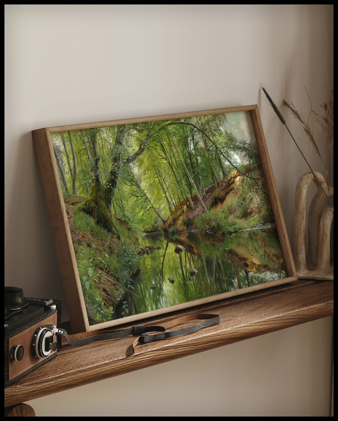 Reflection of a beech tree in a stream