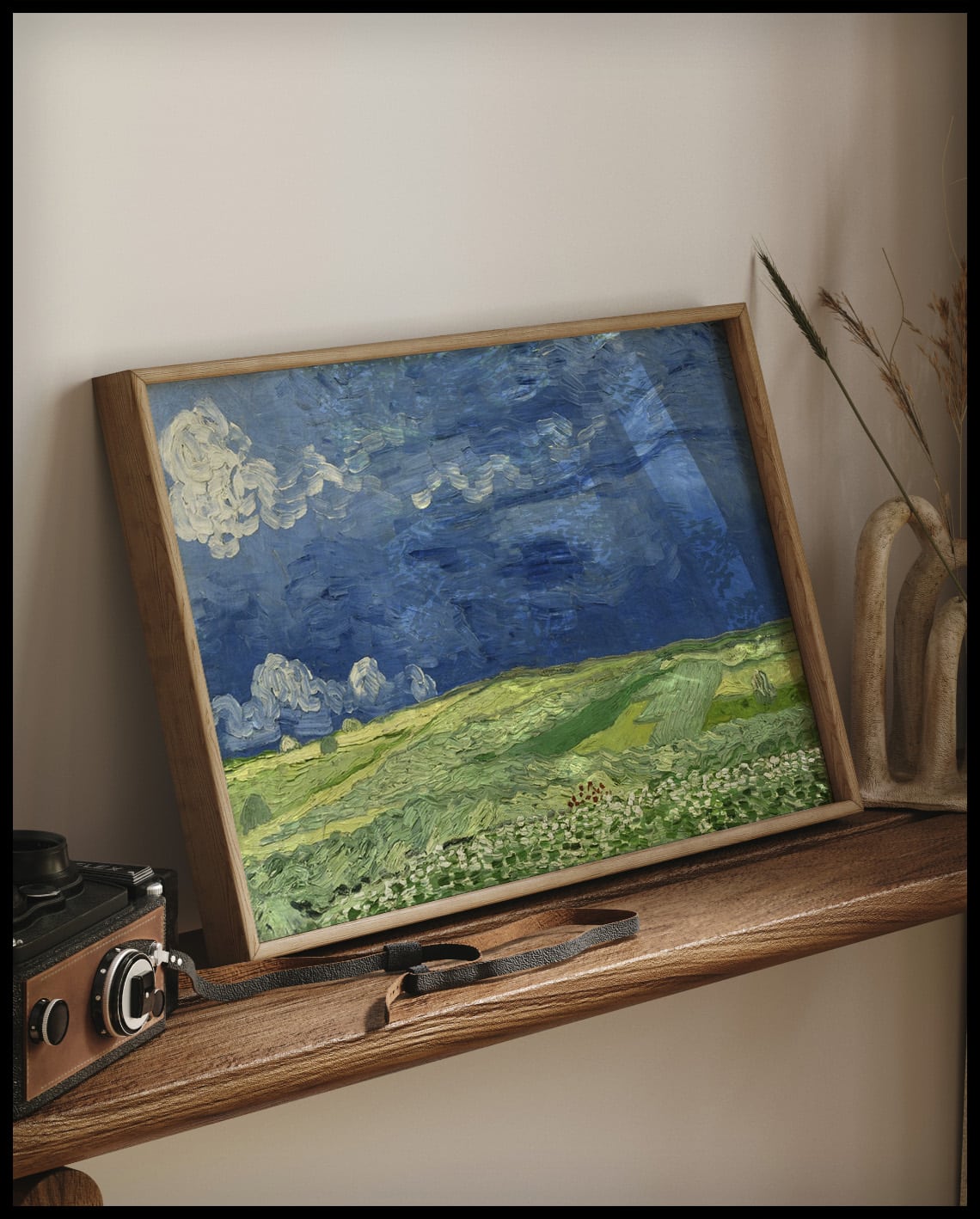 Wheat field under a stormy sky