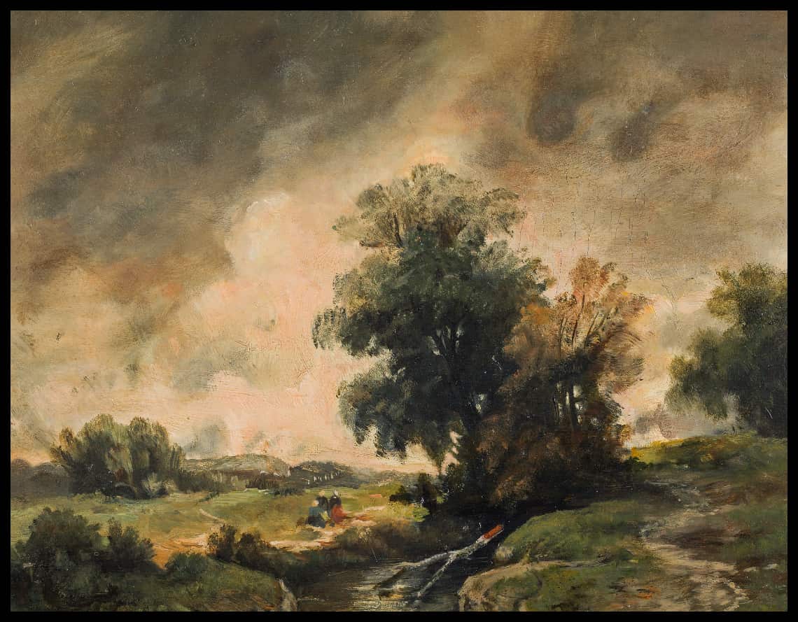 Flusslandschaft mit Gewitterwolken