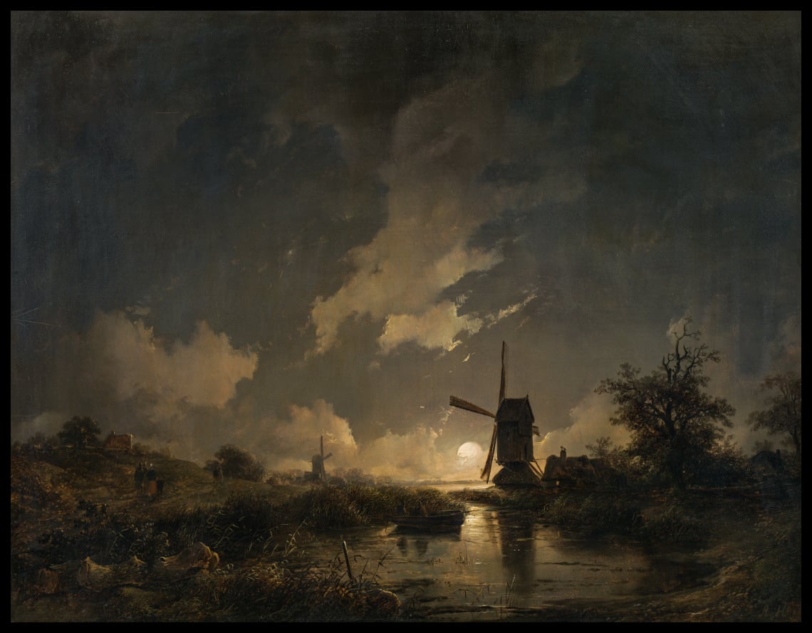Holländischer Kanal im Mondlicht
