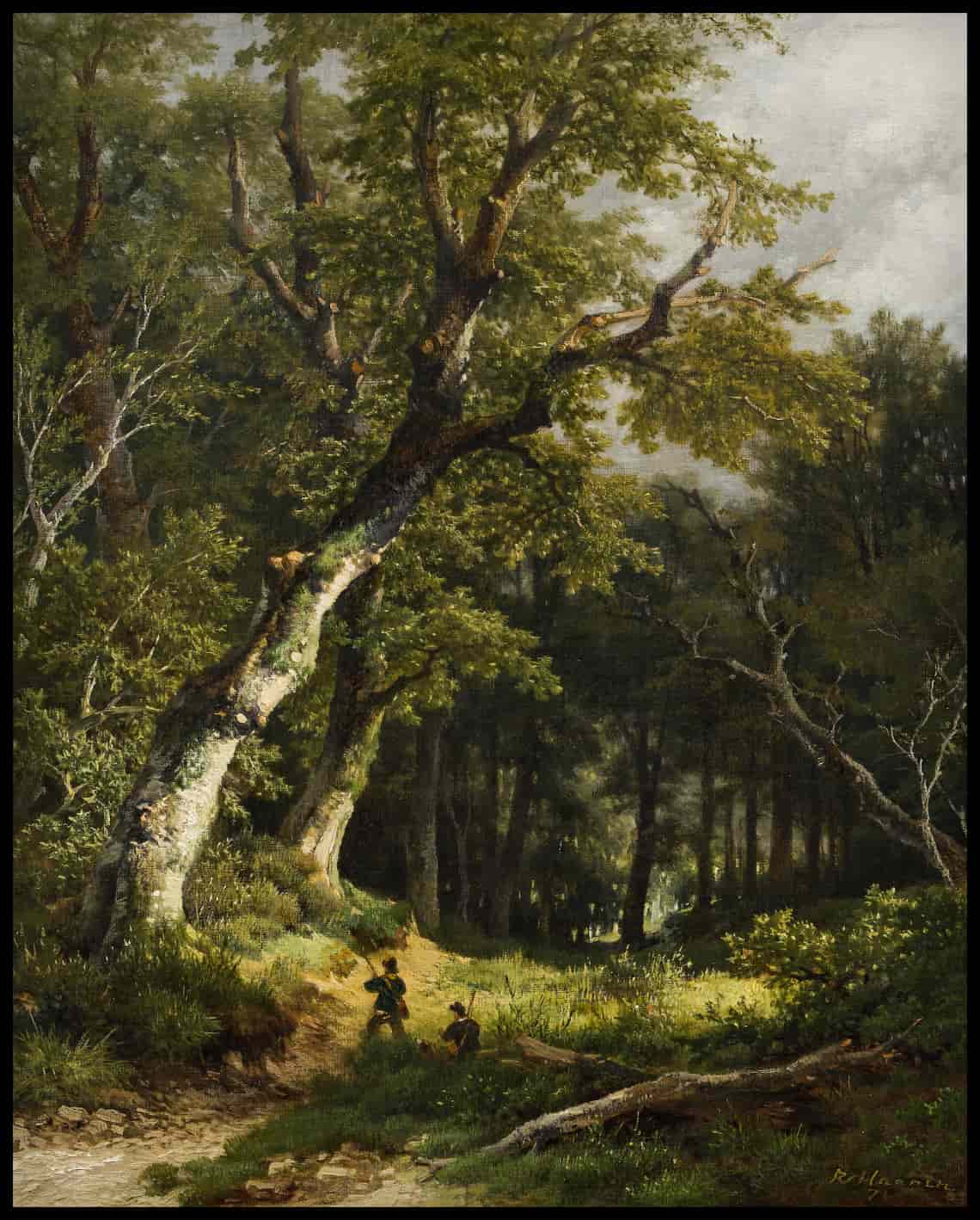 Waldlandschaft mit zwei Jägern