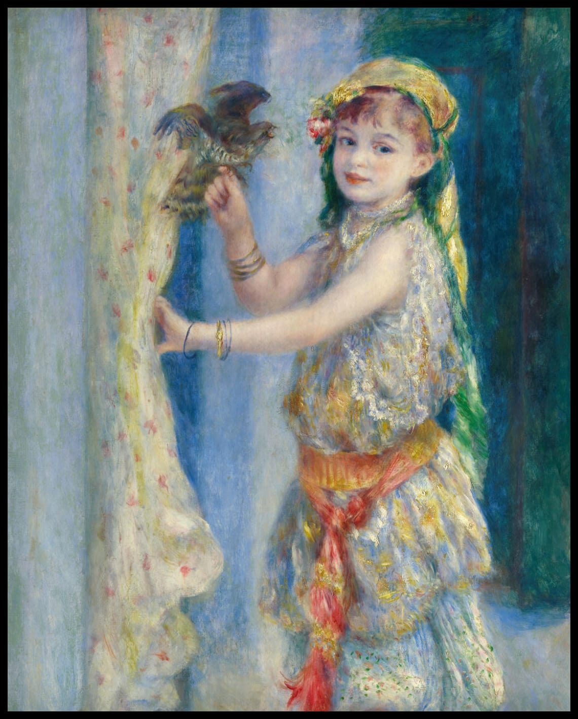 Enfant avec un oiseau (Mademoiselle Fleury en costume algérien)