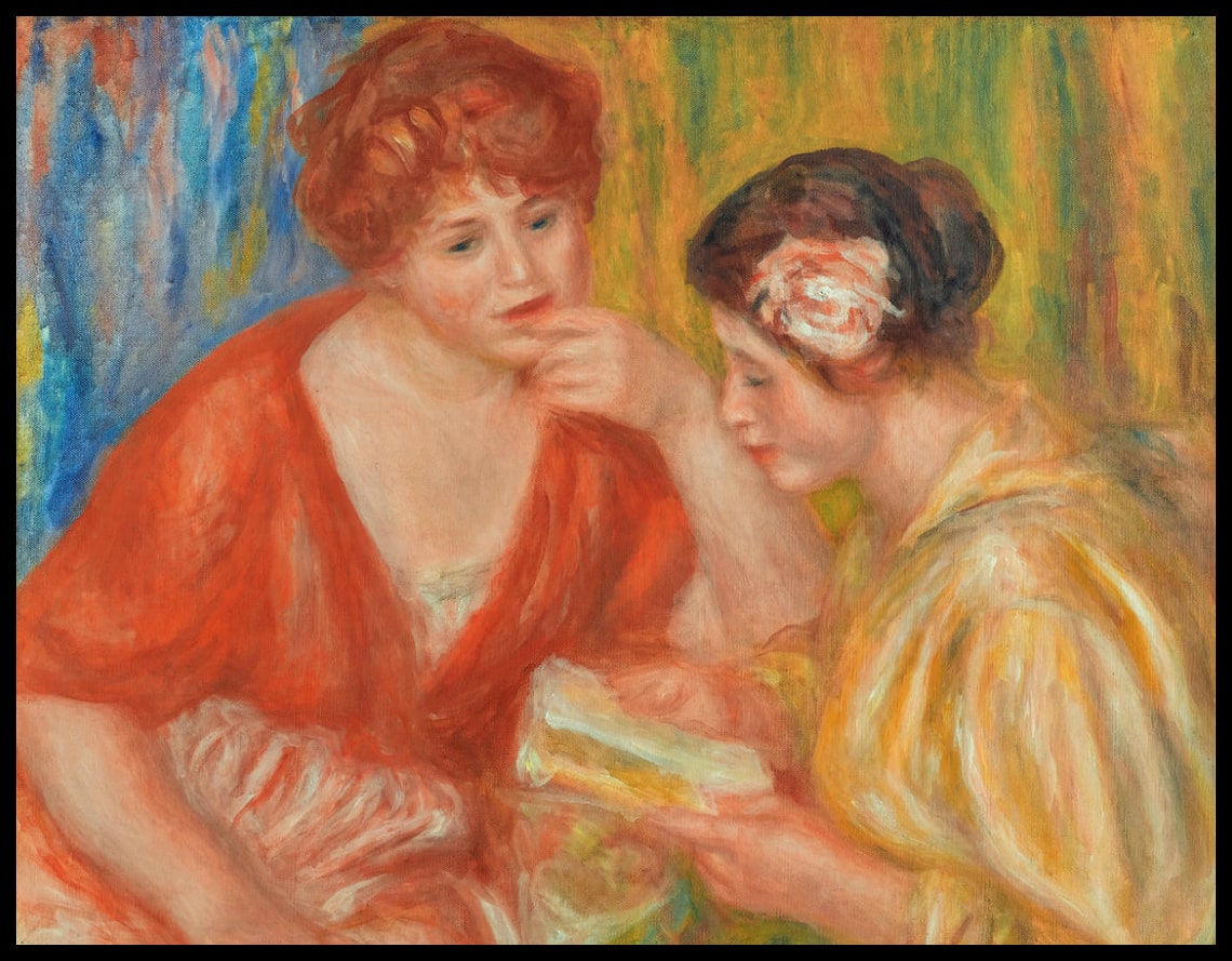 La Lecture, Deux Femmes Aux Corsages Rouge Et Rose