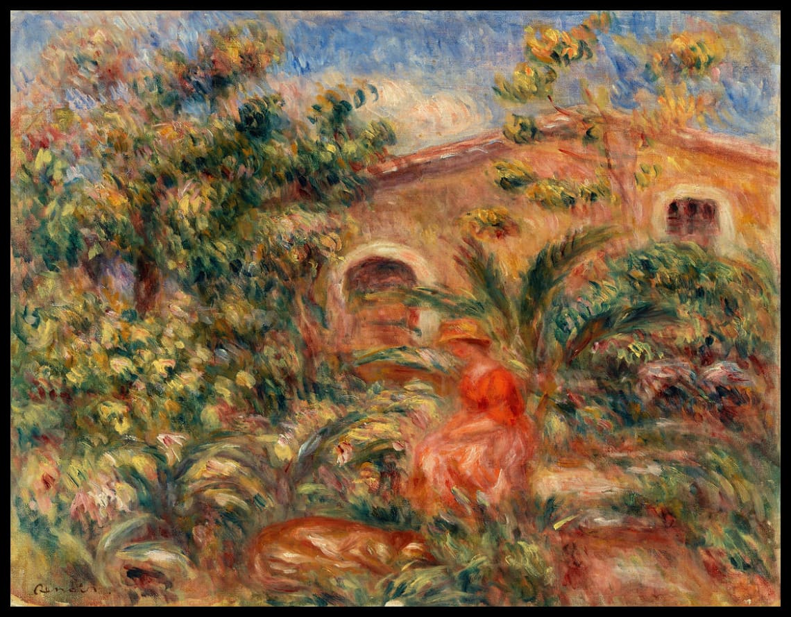 Paysage avec femme et chien