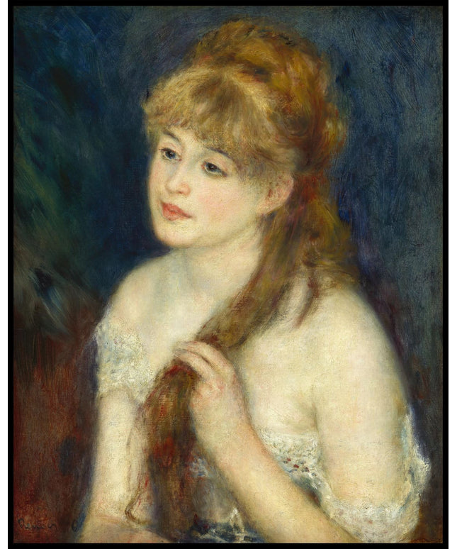 Young Woman Braiding Her Hair