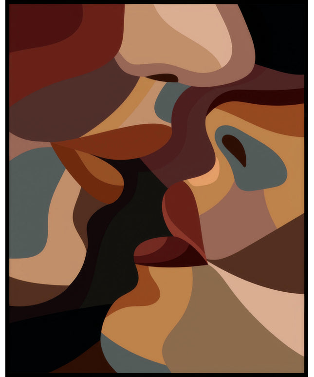 Ein Poster von einer Illustration eines sich küssenden Paares in warmen Erdtönen.