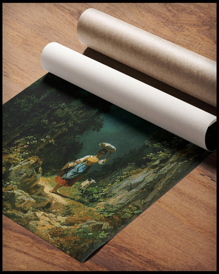 Mädchen mit Ziege im Gebirgstal