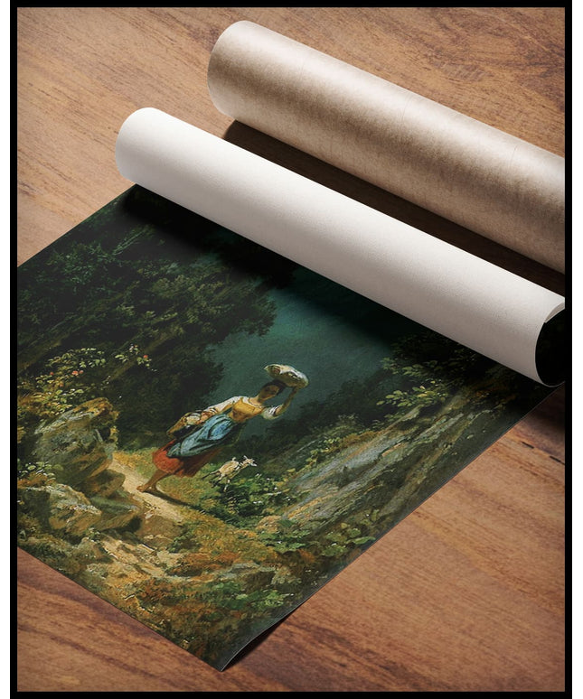 Mädchen mit Ziege im Gebirgstal