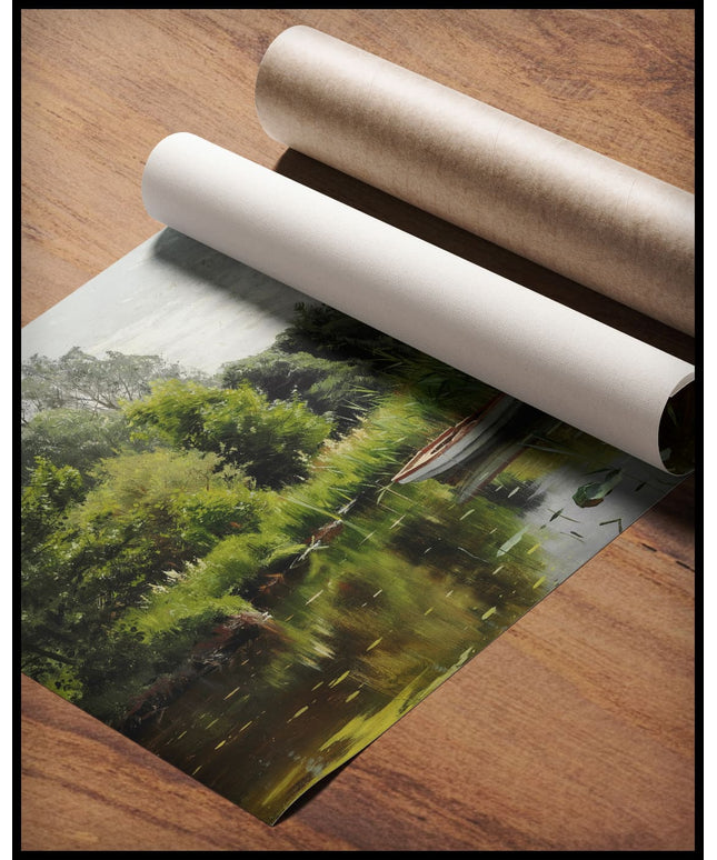 Ein Wald mit einem Ruderboot