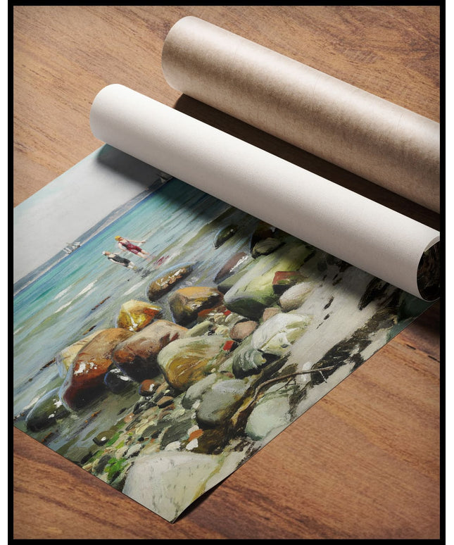 Junge Frauen baden am Strand