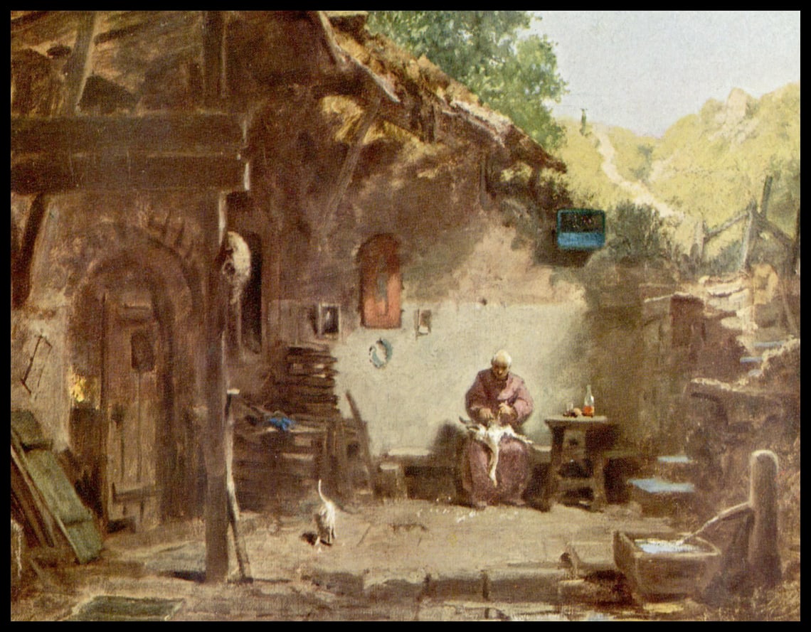 Vieux moine devant l'ermitage