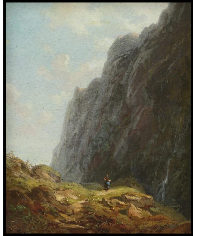 Gebirgslandschaft mit Sennerin im Wendelsteingebiet