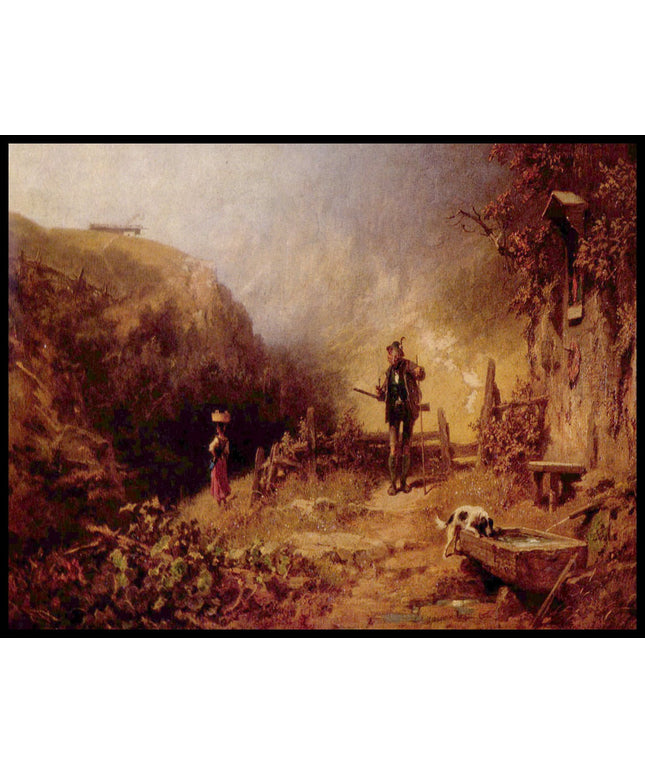 Jäger, einem Mädchen nachblickend