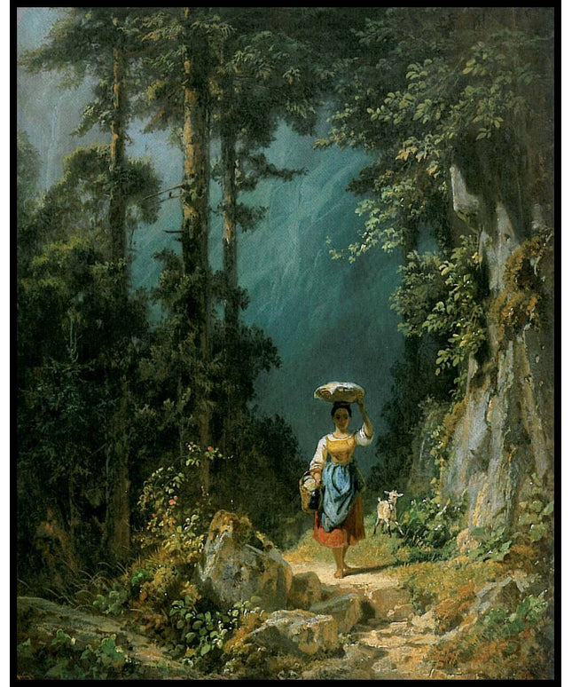 Mädchen mit Ziege im Gebirgstal