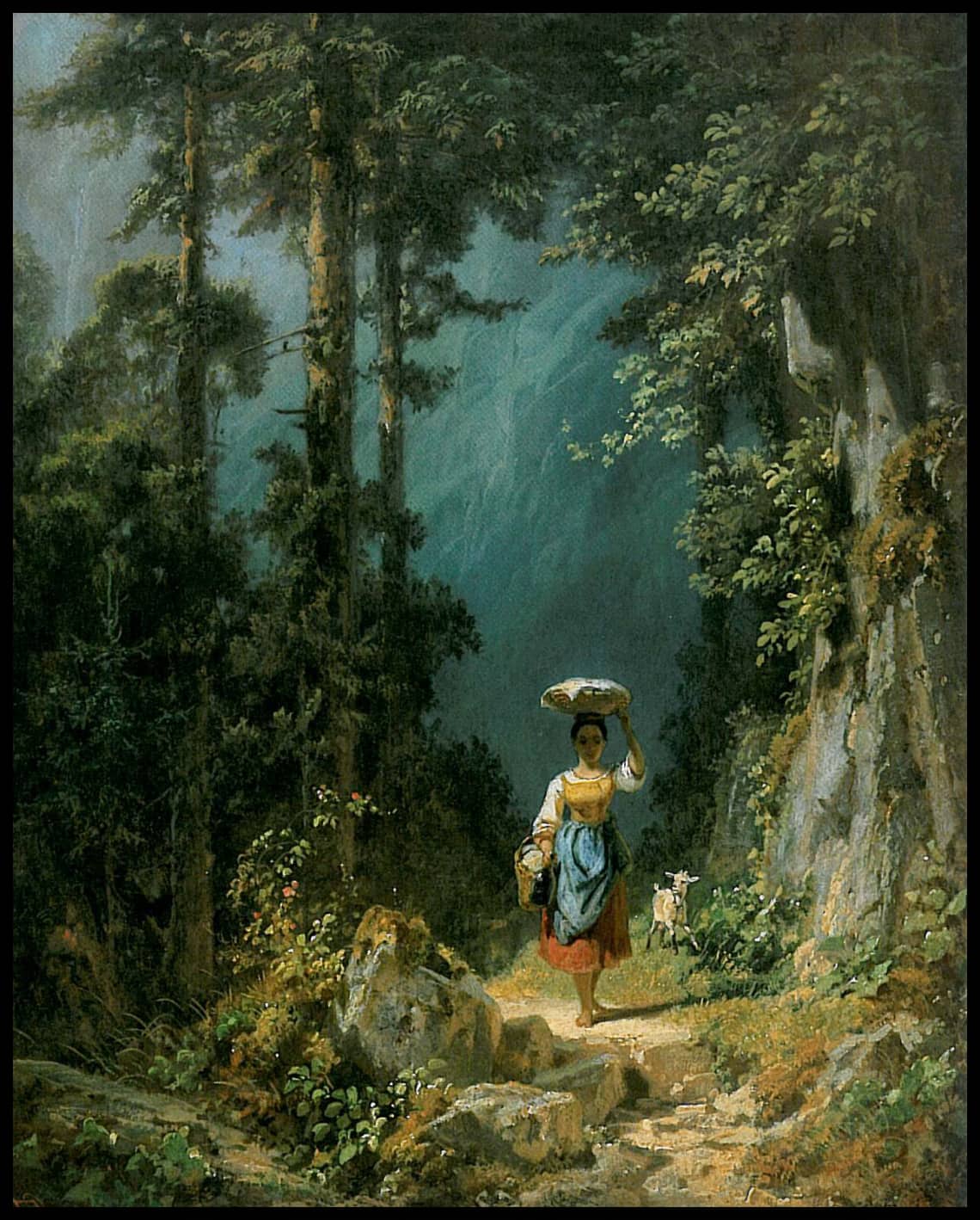 Fillette avec chèvre dans une vallée de montagne