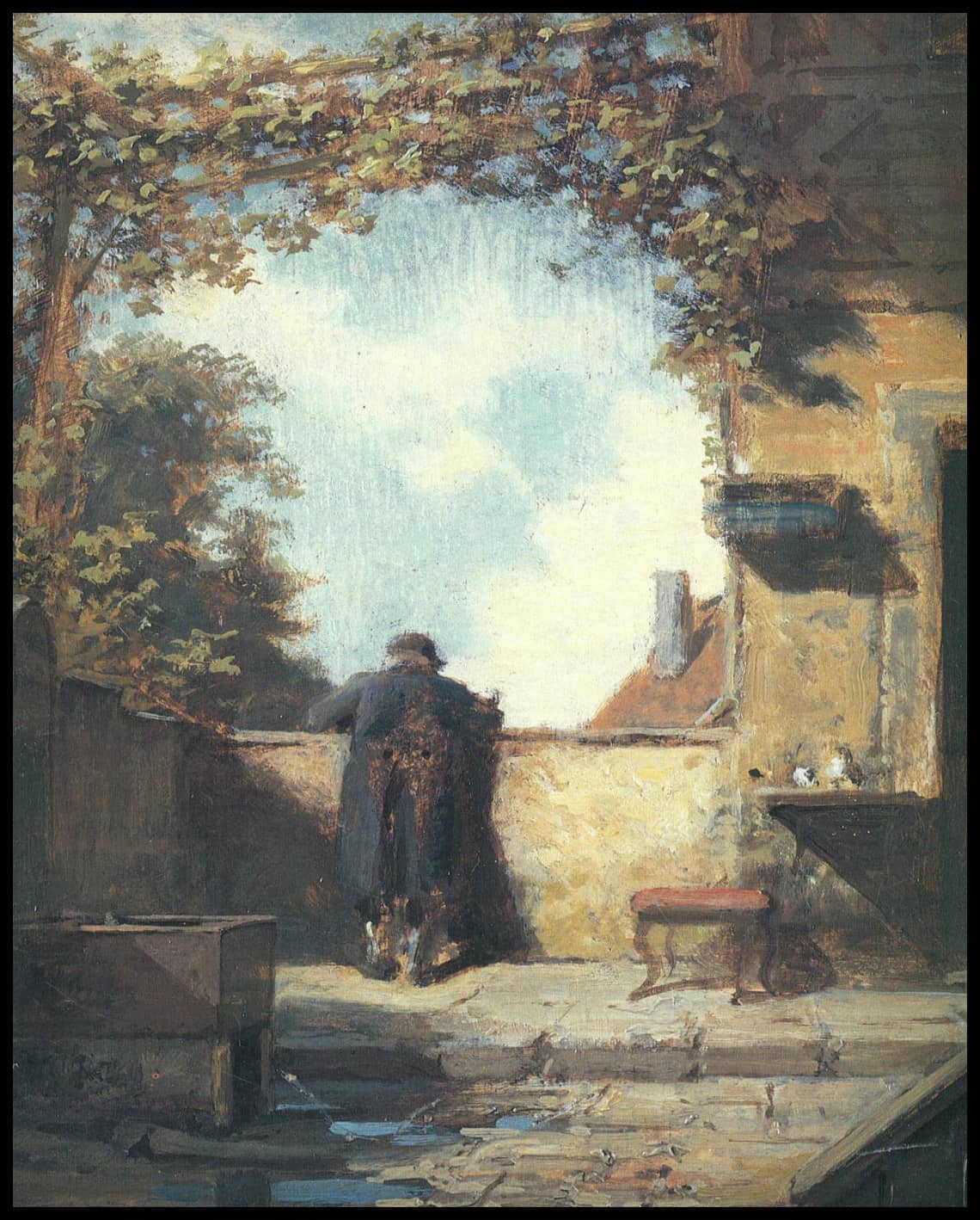 Vieux monsieur sur la terrasse