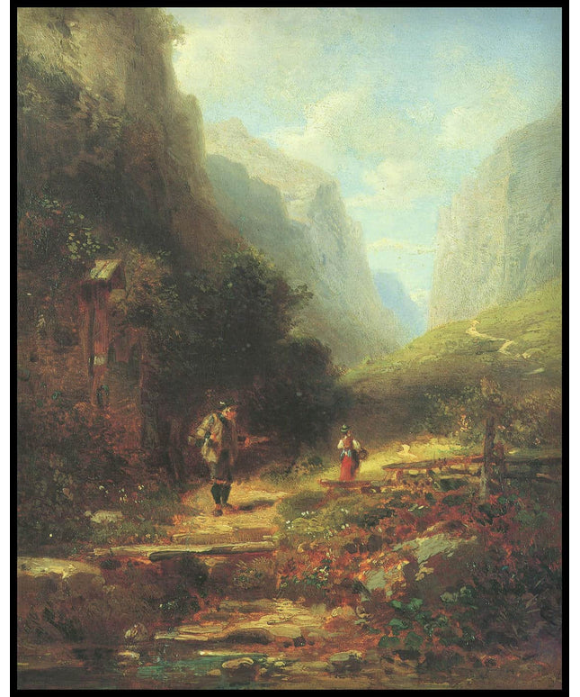 Sennerin und nachblickender Jäger