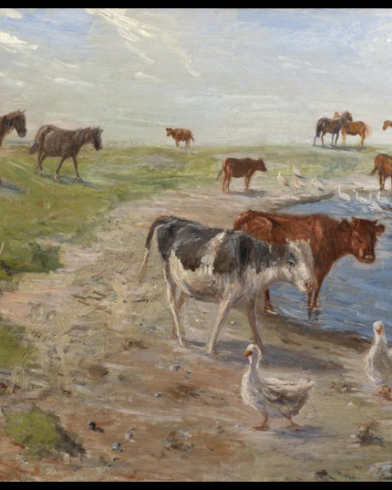Calves and Geese at a Wateringhole on the Island of Saltholm