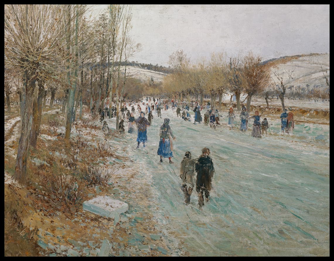 Ice skaters on the Thaya near Lundenburg