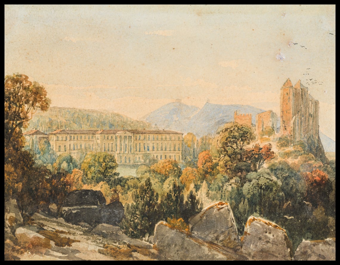 Ansicht von Schloss und Ruine Liechtenstein bei Maria Enzersdorf
