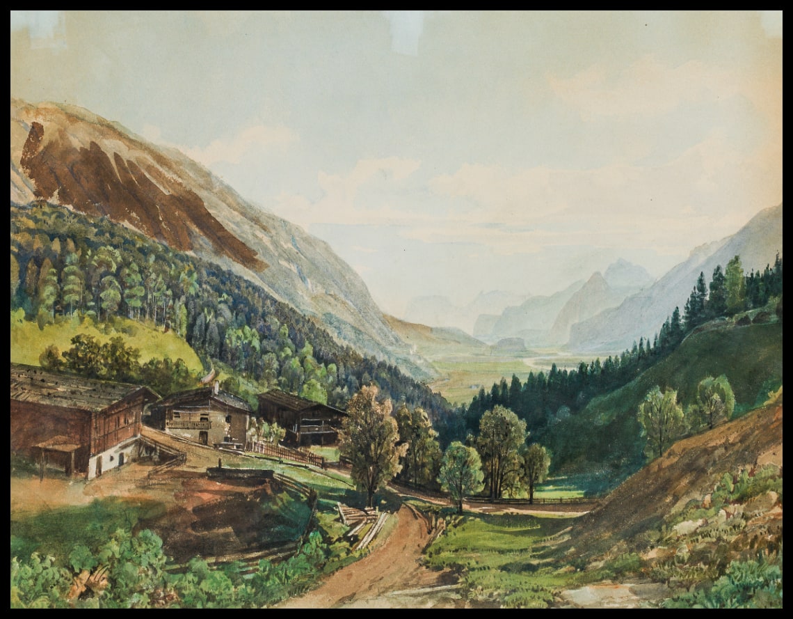 Bauernhof auf dem Weg nach Georgenberg mit Blick auf das Kaisergebirge