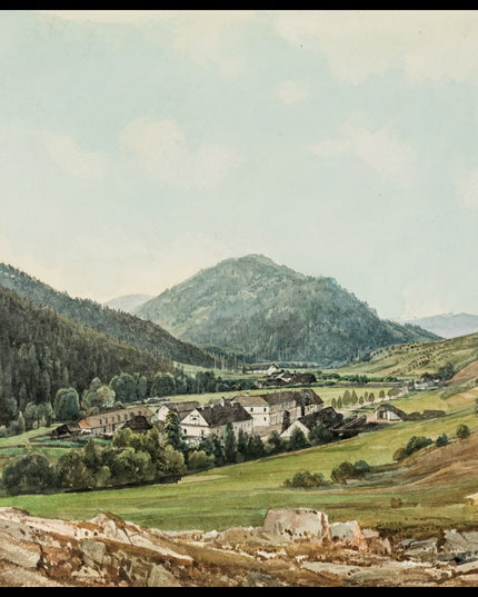 Bauernhof in hügeliger Landschaft