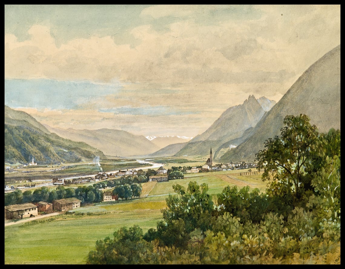 Jenbach im Inntal mit Blick auf Schloss Tratzberg gegen Westen