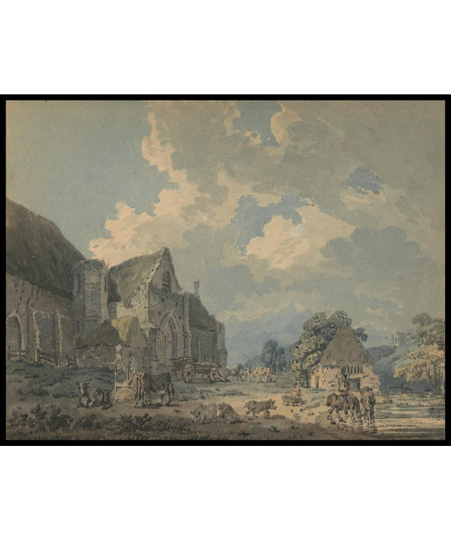 The Tithe Barn at Abbotsbury with the Abbey on the Hill