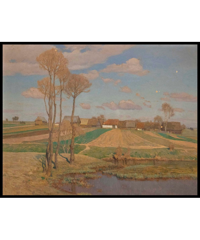 Dorfansicht mit Teich