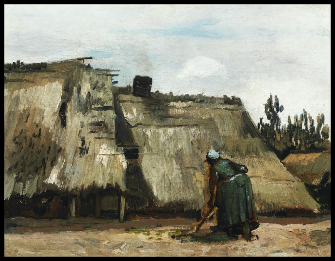 A Peasant Woman Digging in Front of Her Cottage