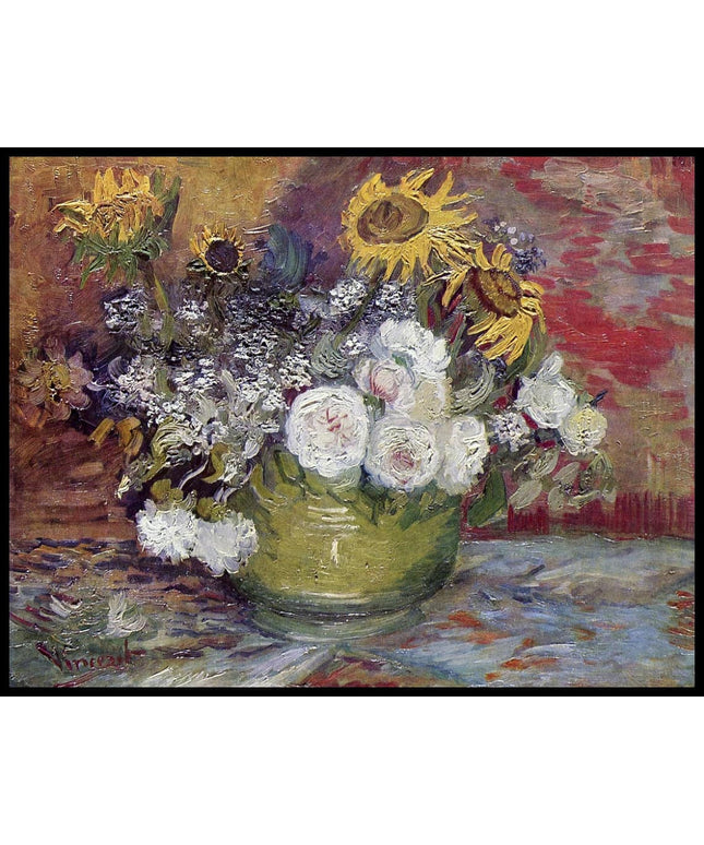 Bowl with Sunflowers, Roses and Other Flowers