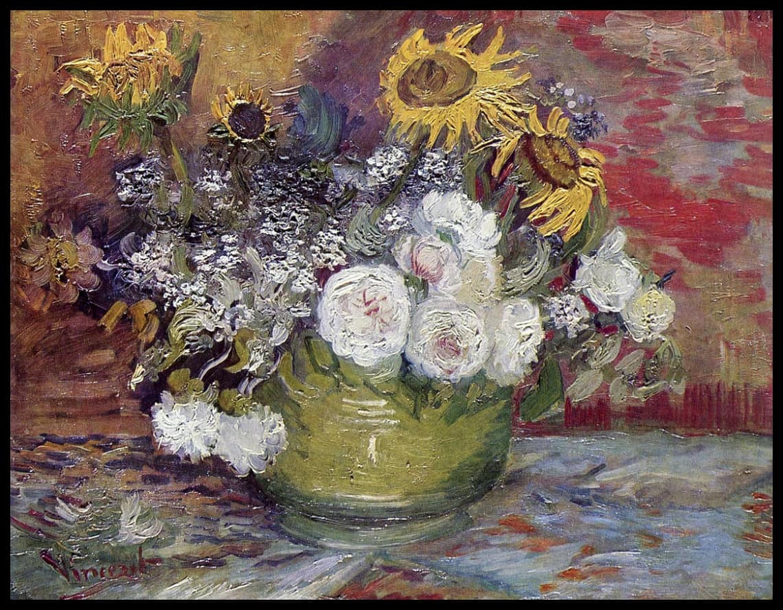 Bowl with Sunflowers, Roses and Other Flowers