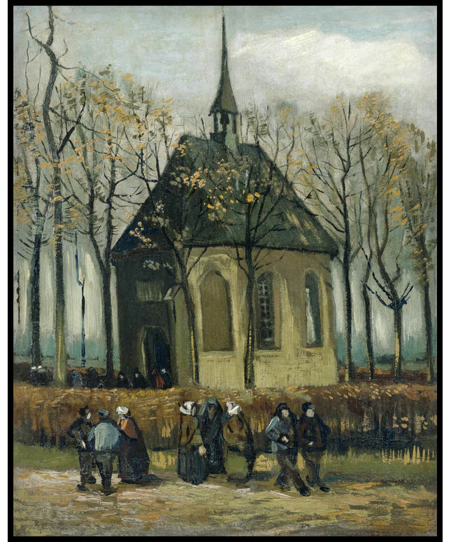 Die Kirche von Nuenen mit Kirchgängern