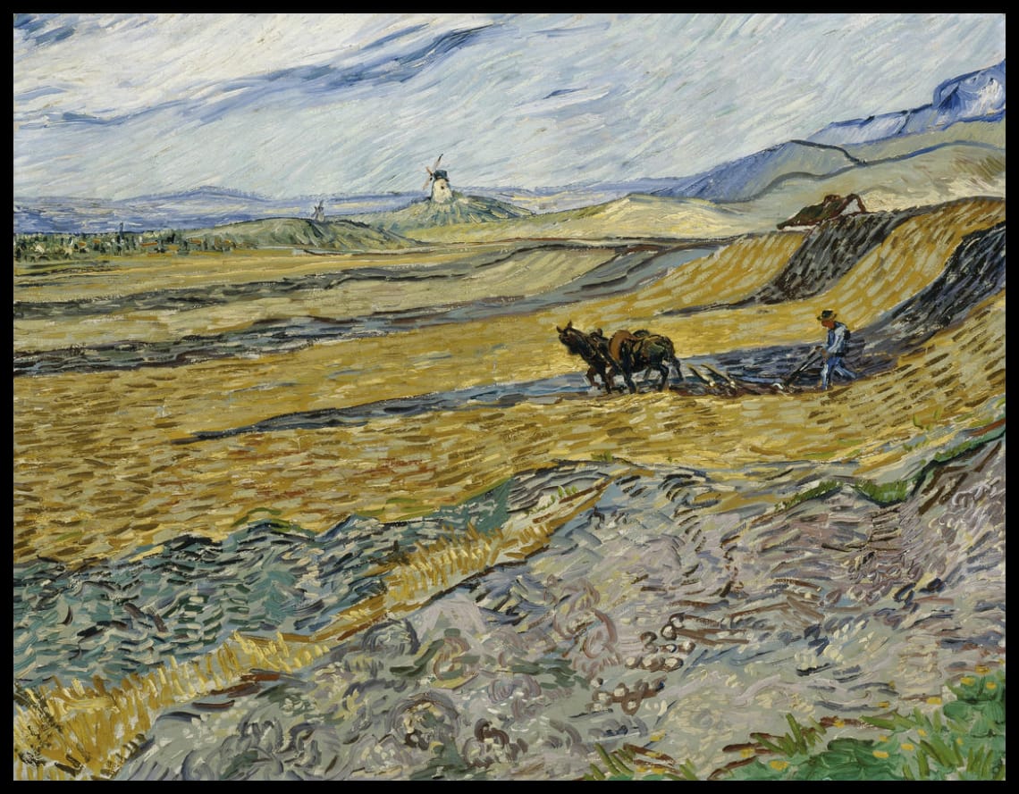 Fenced field with plow