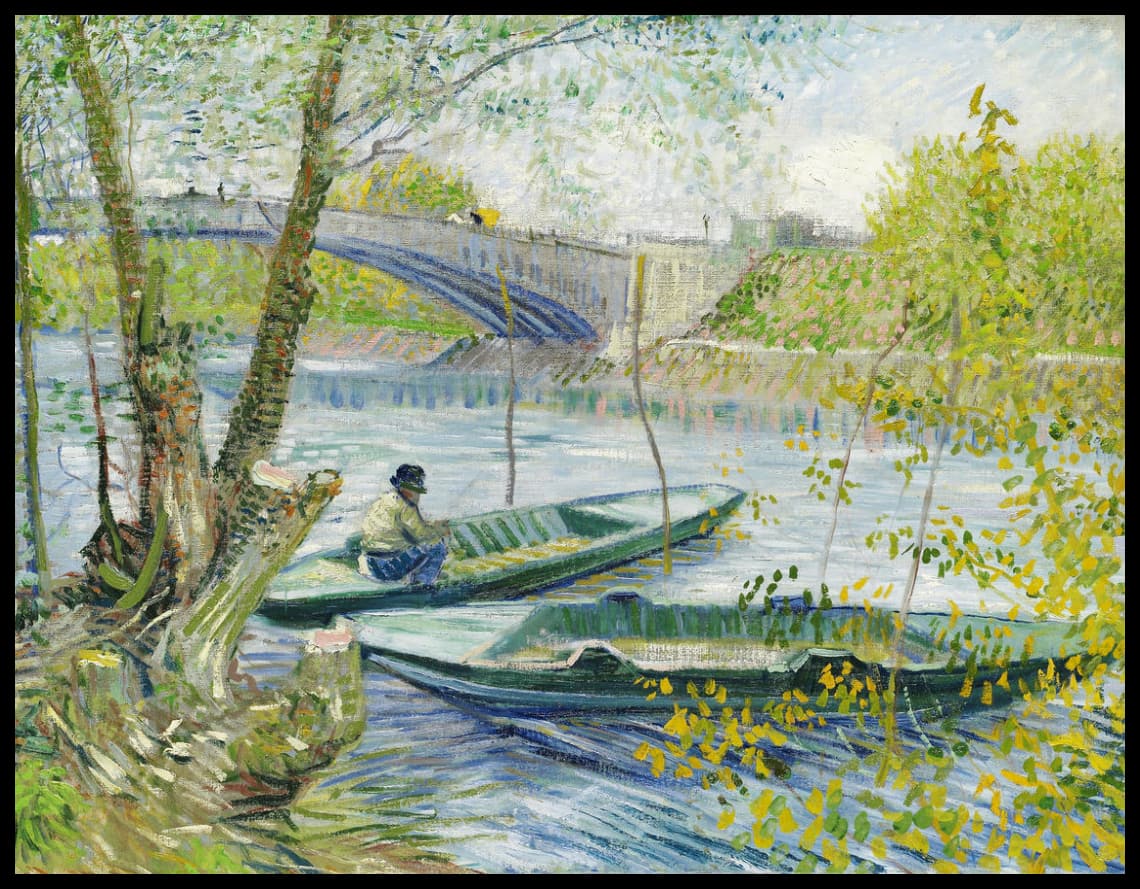 Anglers and boats at the Pont de Clichy