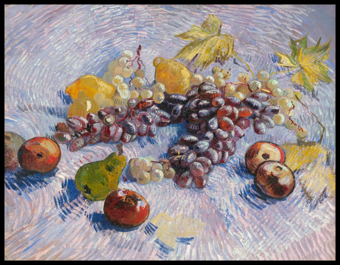 Grapes, Lemons, Pears, and Apples