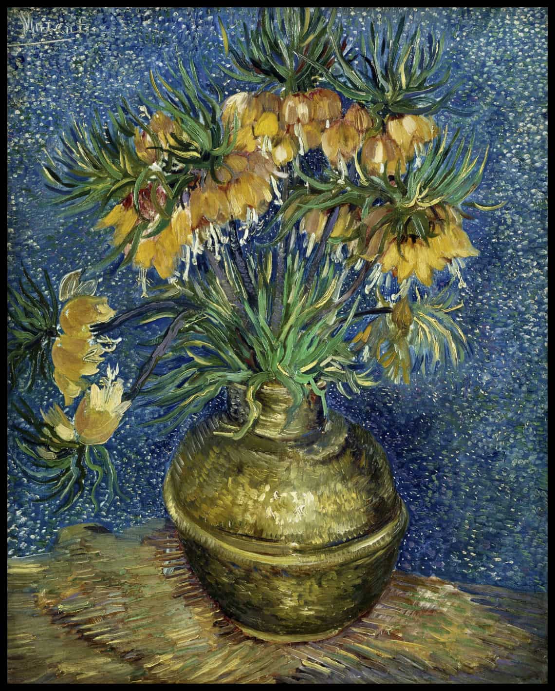 Fritillaria, imperial crown in a copper vase