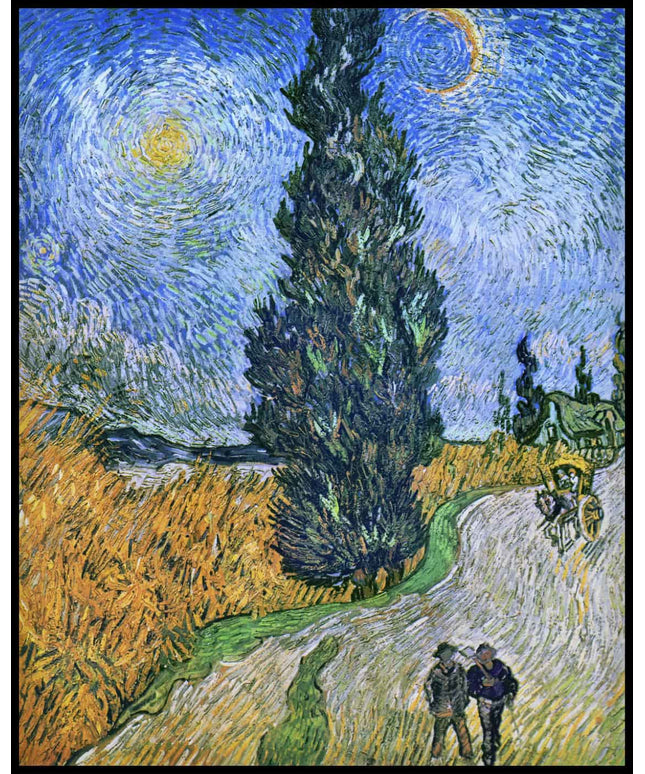 Straße mit Zypresse und Stern